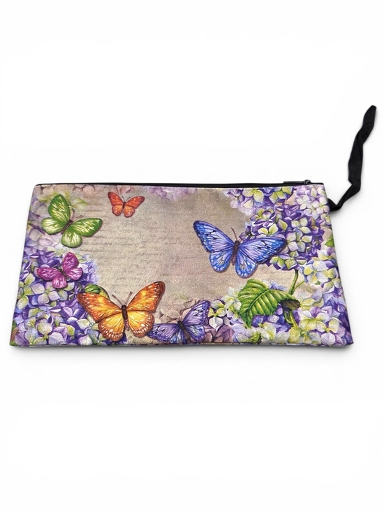 Handbags - Butterfly & Floral Hydrangea Pouch Wristlet Makeup & Travel Bag EUC